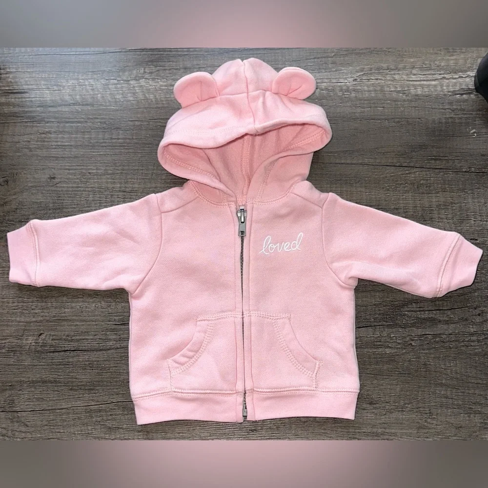 Old Navy‎ Baby Girls Pink  LOVED Critter Zip Up Hoodie Size 0-3mo